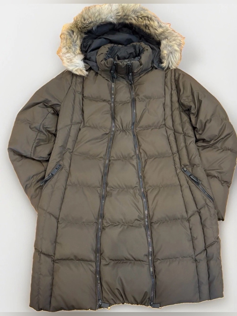 Maternity Puffer Coat Size XS Down Blend Jacket Extender Thyme Faux Fur Green